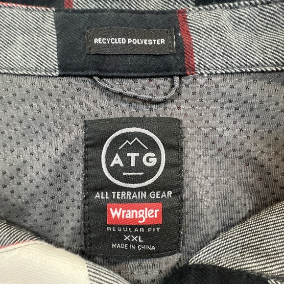 ATG Wrangler Plaid Flannel Shirt Outdoor Mens XXL All Terrain Gear Black Red 2XL - Picture 12 of 12